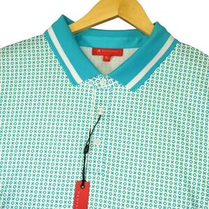 NEW REDVANLY Norvins Polo Men XL Blue White Geometric Performance Golf Shirt